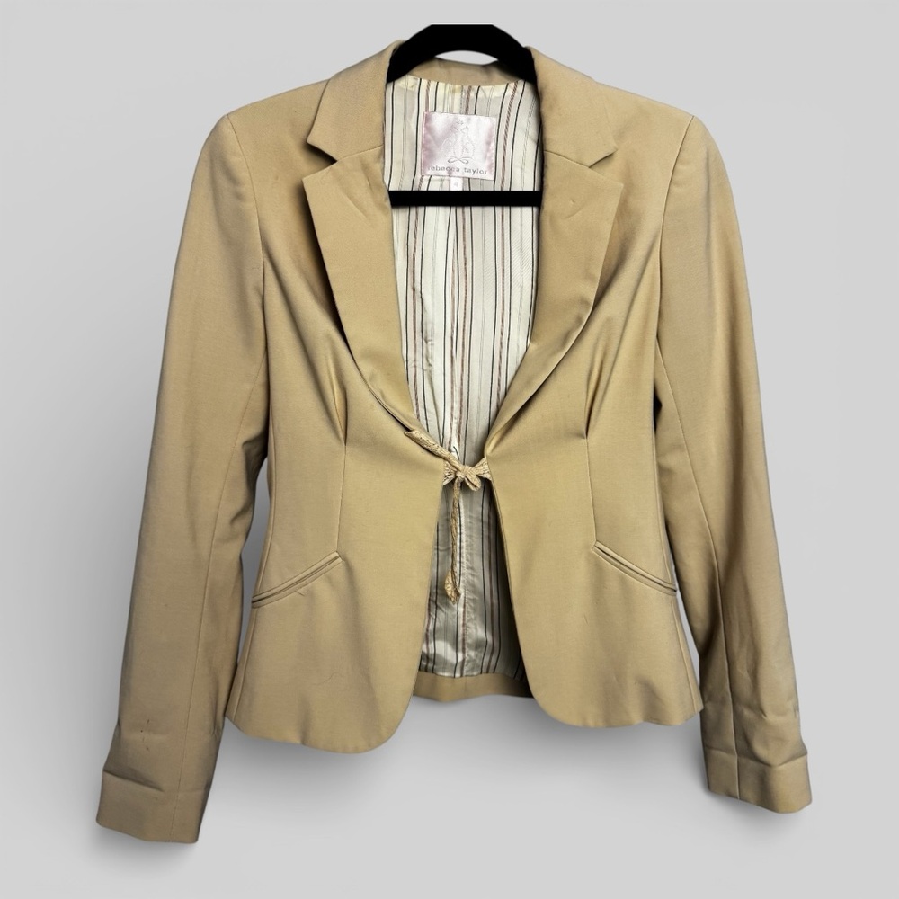 Rebecca Taylor preppy basic beige front tie cardigan preppy capsule size 4